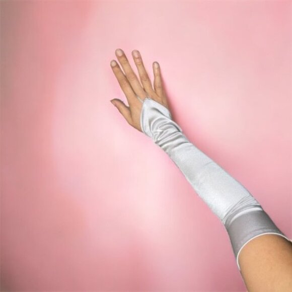 Fingerless Silver Gloves Extra Long Women Prom Party Halloween Costume Over - Picture 2 of 3